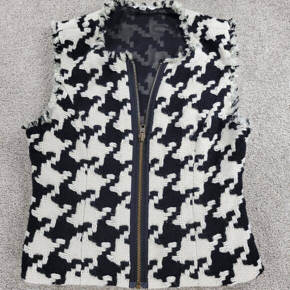 Cabi Wool Vest Womens L Black White Houndstooth Knit Fringe Edge Western - Picture 1 of 16